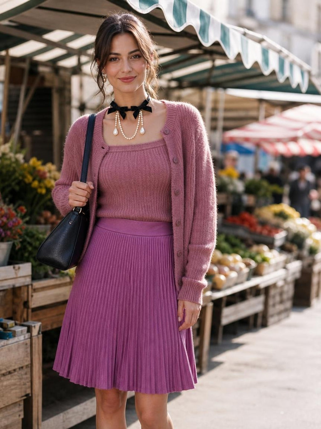 Purple Pleated A-line Skirt worn by a model