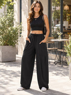 Relaxed Fit Drawstring Pants styled on a model