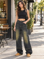 Retro Wide-Leg Blue Jeans styled on a model