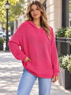 Ribbed Oversized Hoodie Sweatshirt Pocket styled on a model