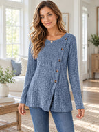 Round Neck Long Sleeve T-shirt styled on a model