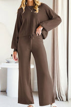 Long-Sleeve Round-Neck Top and Pants Set