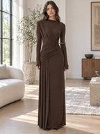 Ruched Long Sleeve Maxi Dress styled on a model