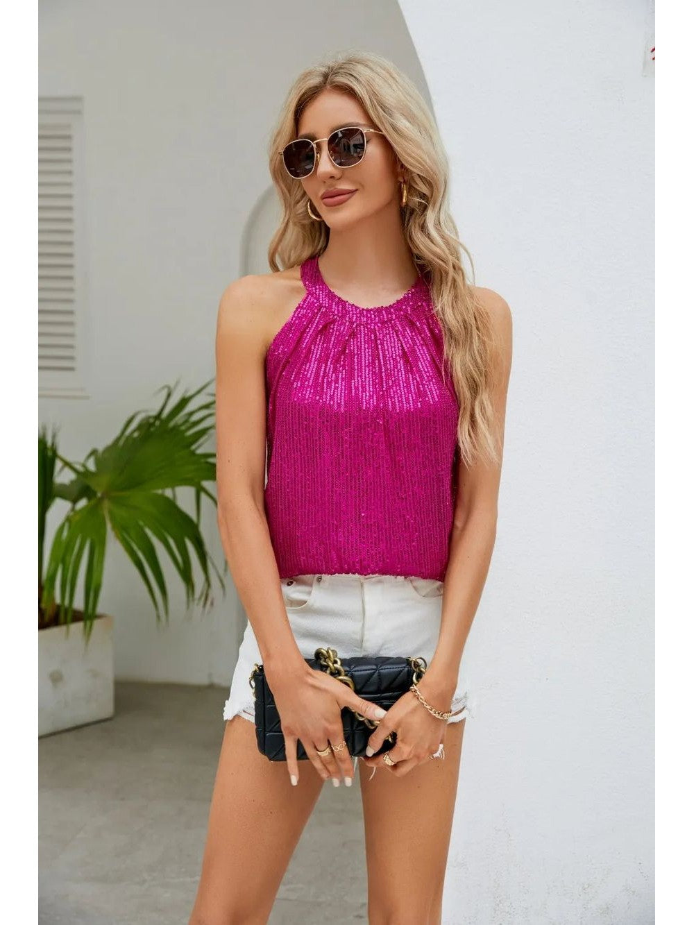 Sequin Grecian Neck Tank