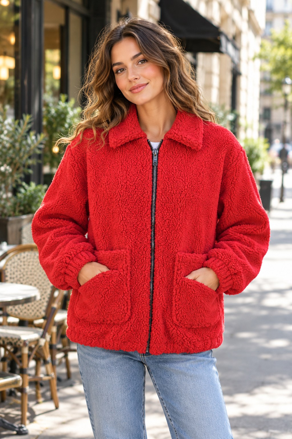 Shearling Coat Jacket Autumn Winter Warm Thick Plush styled on a model