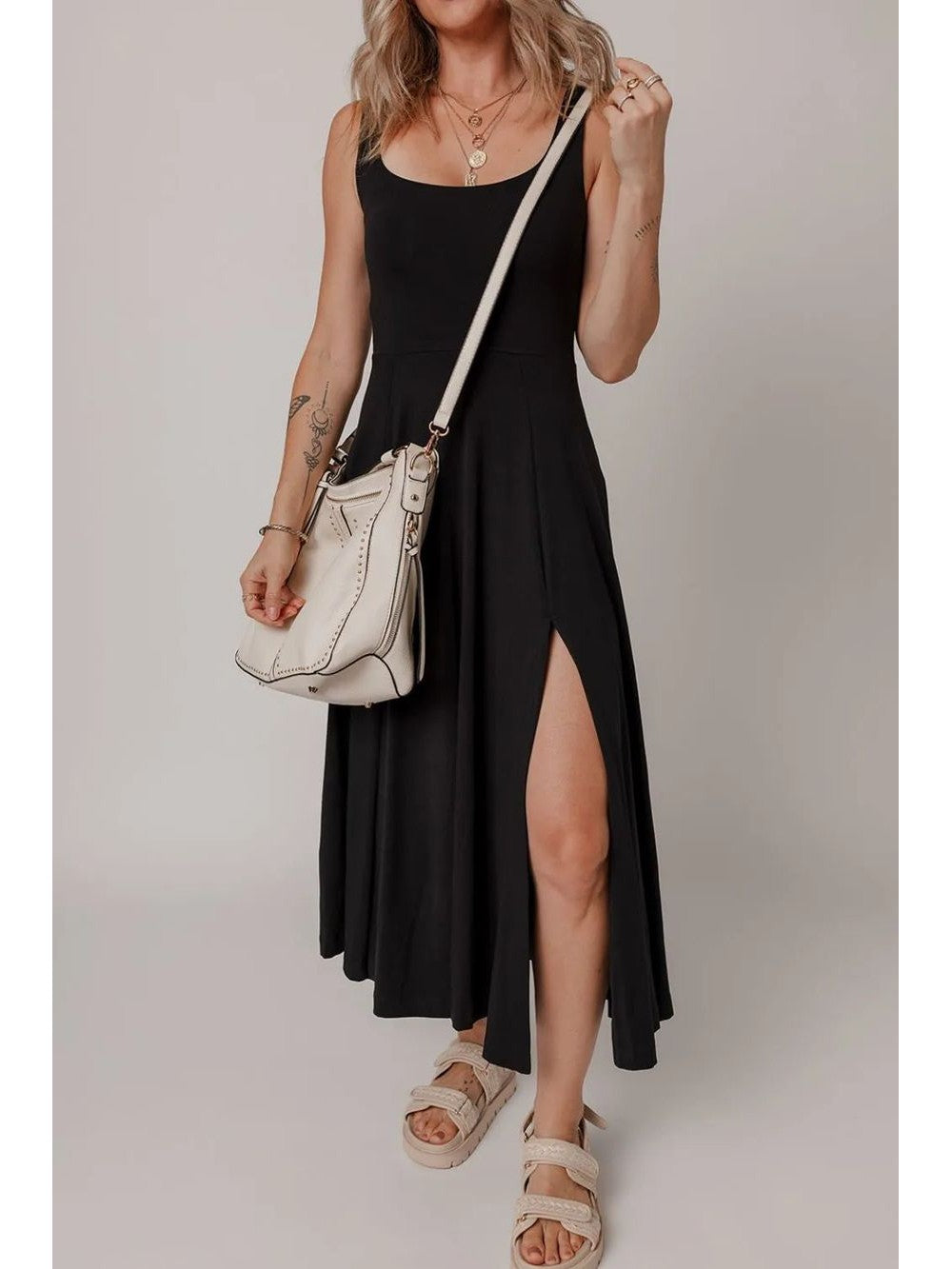 Side Slit Scoop Neck Wide Strap Dress