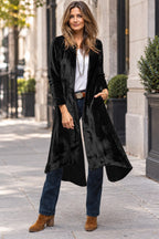 Slit Back Open Front Cardigan styled on a model