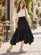 Smocked Waist Band Ruched Layered Skirt styled on a model