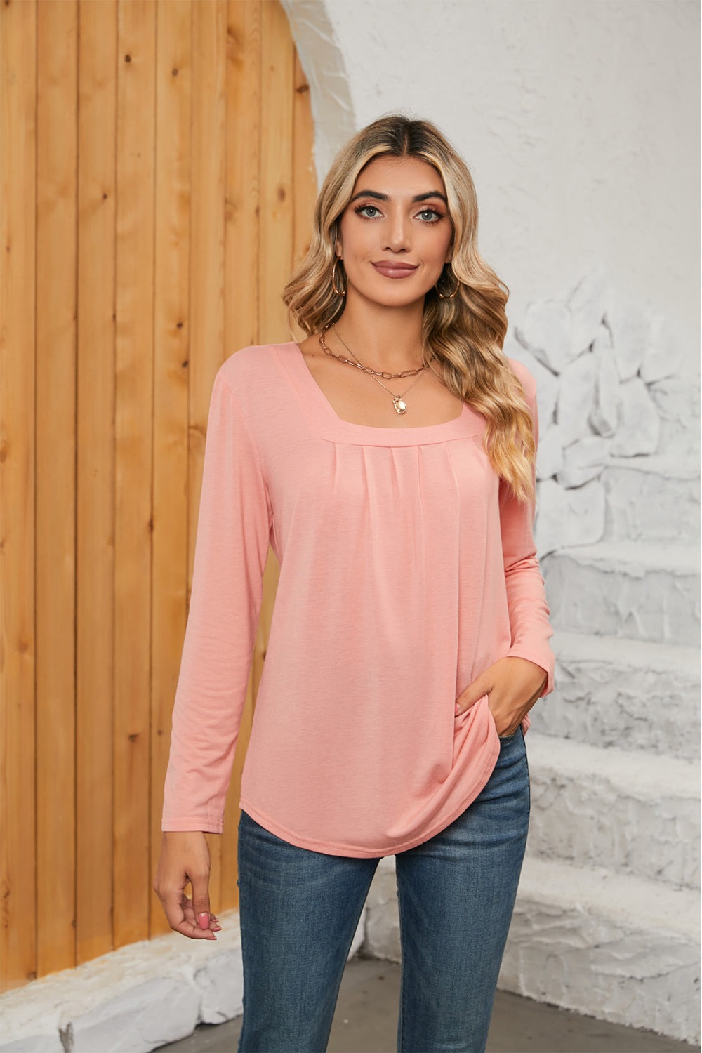 Square Neck Long Sleeve T-shirt