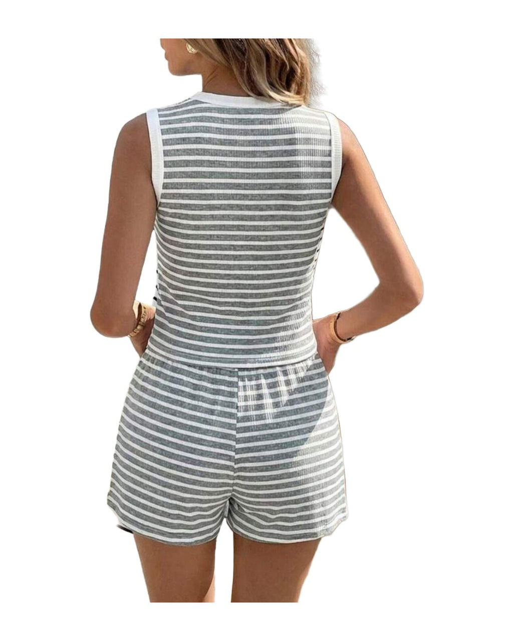 Striped Knit Tie-front Sleeveless Top Shorts Set photo 10