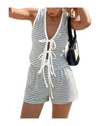 Striped Knit Tie-front Sleeveless Top Shorts Set photo 6