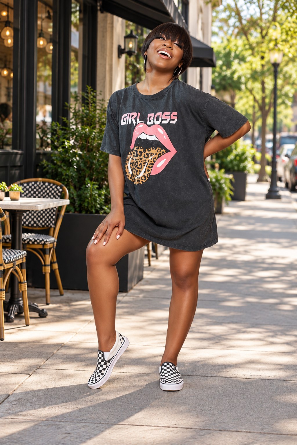 Summer Casual Round Neck Lip Print Dress styled on a model