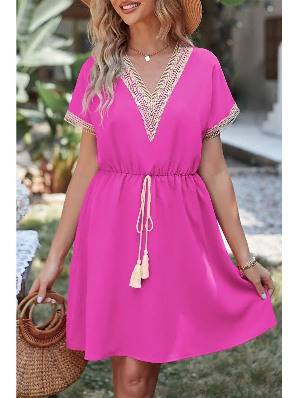 Tassel V-neck Short Sleeve Dress