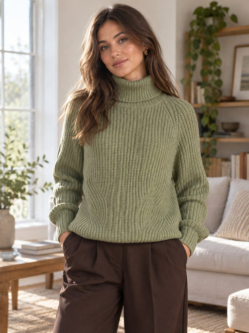 Turtleneck Long Sleeve Sweater styled on a model