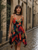 V-neck Chiffon Dress worn by a model