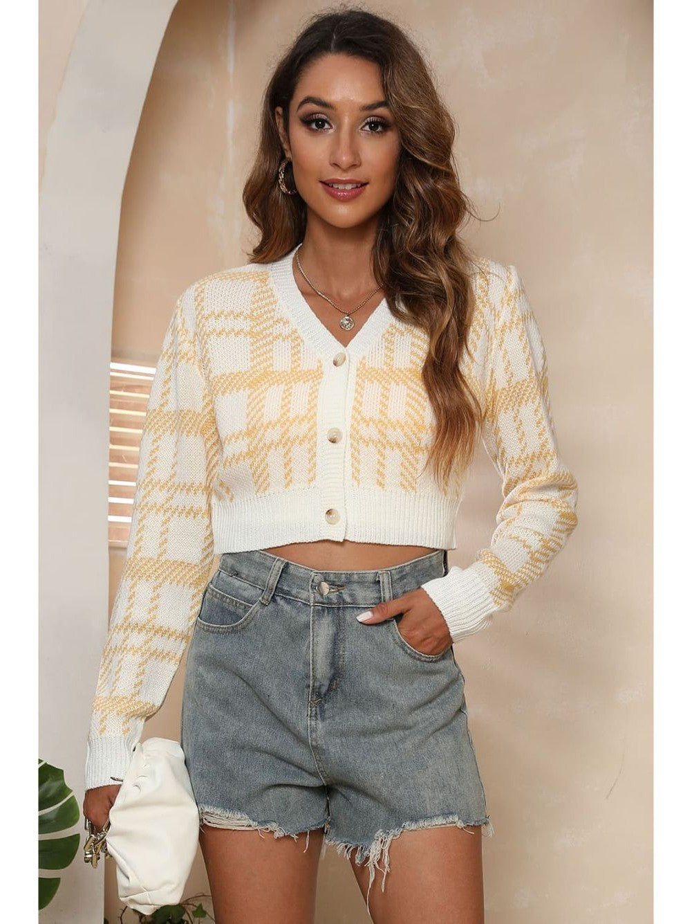 V-neck Cropped Button-up Cardigan