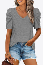 V-neck Puff Sleeve Tee