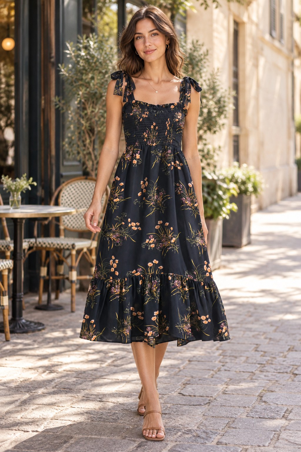 V-neck Ruffled Dress styled on a model