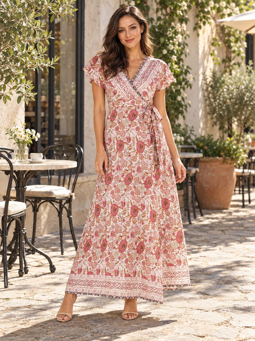 V-neck Split Dress styled on a model