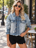 Washed Light Blue Denim Jacket styled on a model