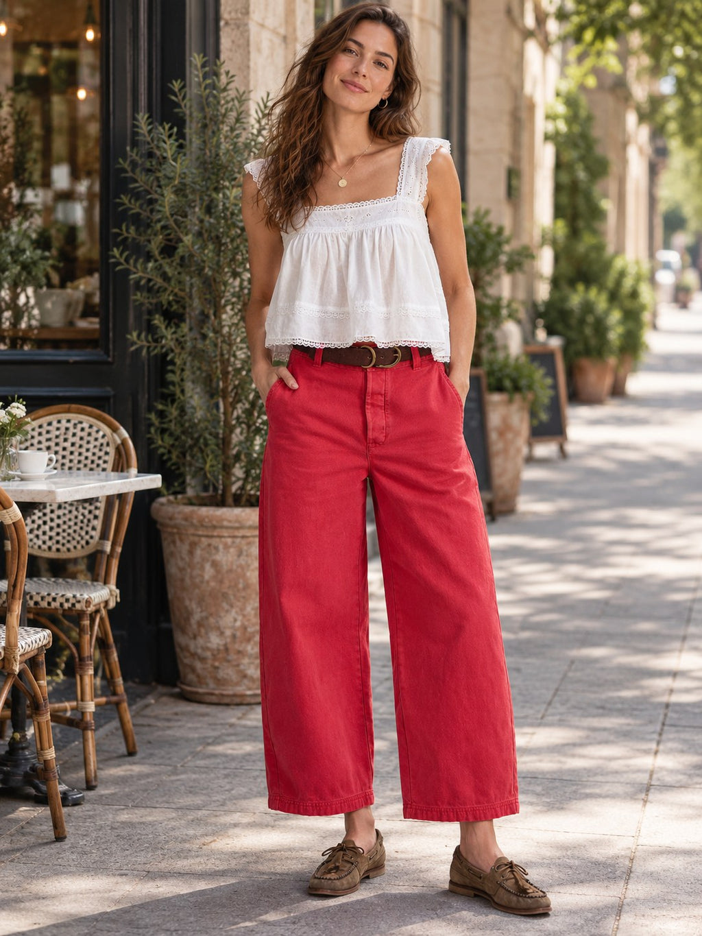 Wide-leg Cropped Jeans styled on a model