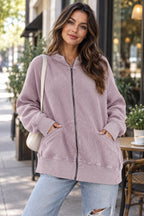 Zip-up Long Sleeve Jacket styled on a model